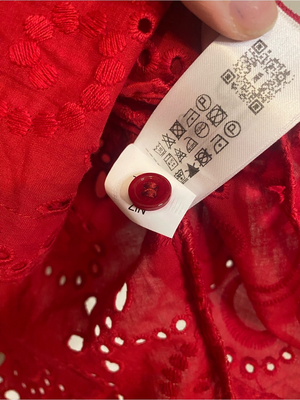 Zara ZW Collection Embroidered Poplin Shirt Red Eyelet Cutwork XL 8005/916 - Picture 8 of 10